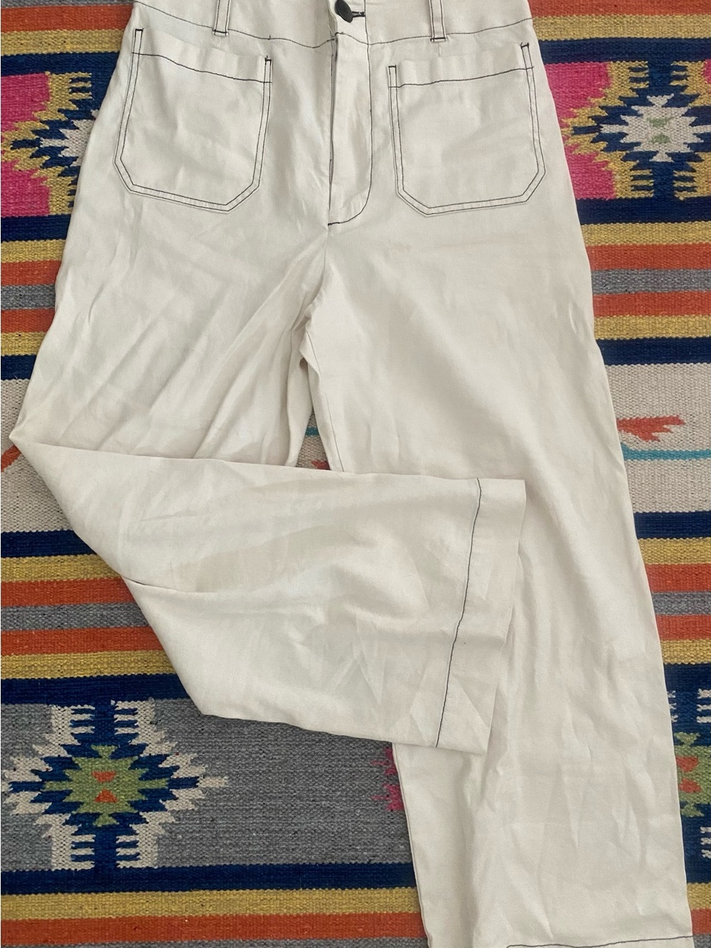 Anthropologie Colette Cream Straight-Leg Pants with Contrast Stitching
